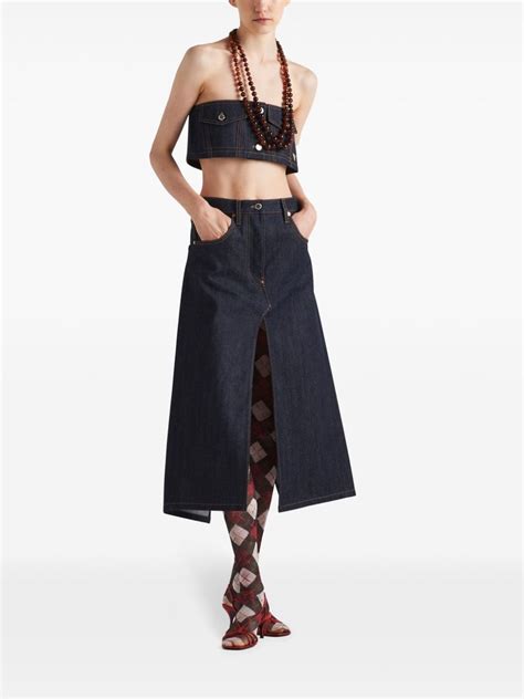 prada strapless top|Prada Denim Strapless Crop Top .